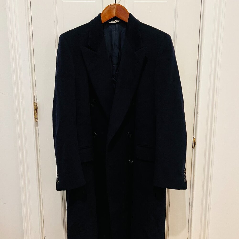 Lanvin Cashmere and Wool Double Breasted Peaked Lapel Men Coat Size 50 Navy Blue - Picture 2 of 16
